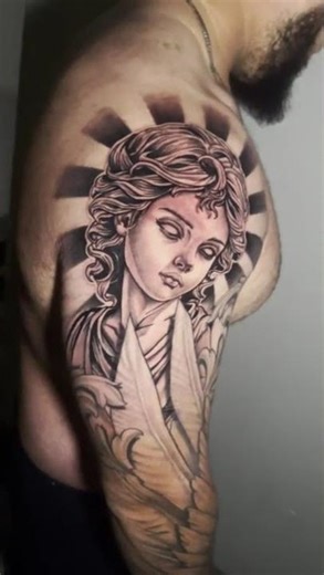 Female Angel Black & Gray Tattoo By Lyric TheArtist