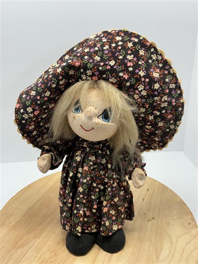 Vintage Cloth Rag Doll With Floral Bonnet Dress | Folk Art Handmade Doll | Primitive Cottage Decor - Etsy