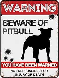 Beware of Pitbull Signs 12"x16" Vintage Metal Warning Signs About Pitbull Activity Areas for Outdoor Fences Yards Garden