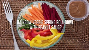 Rainbow Veggie Spring Roll Bowl with Peanut Sauce Save & print the recipe: http://spr.ly/61828PBqM | EatingWell