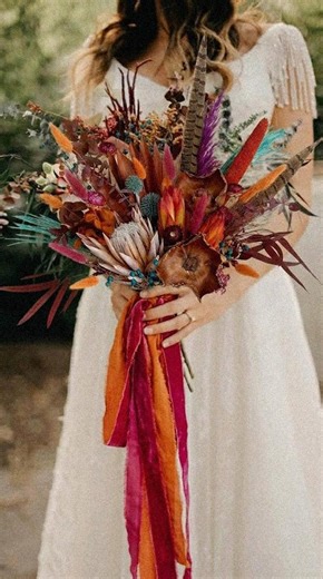 Colorful Boho Dried Flower Wedding Bouquet - Etsy