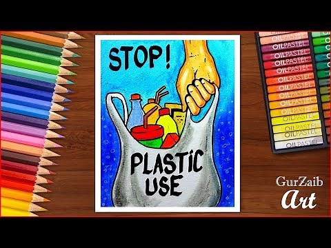 How to draw stop plastic pollution poster chart drawing for competition - very easy