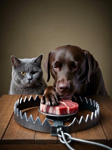 Will the Cat and Dog Stay Calm When They See the Bait 🐱🔇