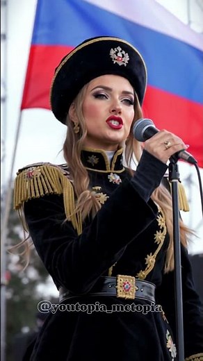 Beautiful Russian Female Soldier Wearing Traditional Outfits Sings KATYUSHA at the Military Event