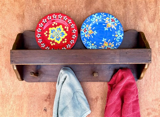 Rustic Wooden Wall Shelf With Pegs: Farmhouse Decor - Etsy