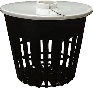 3 inch Net Pot - Garden Net Cups - Hydroponics Slotted Mesh - Bucket Basket for Hydroponics with white Lids - 25 Pack