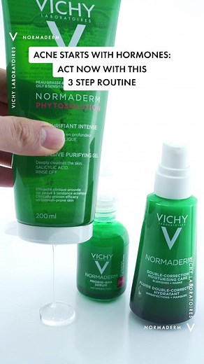 Discover the ideal anti-imperfection protocol to correct #hormonal #blemishes induced by #acne: 1️⃣ Cleanse your #skin with #Normaderm Intensive Purifying Gel. 2️⃣ Apply Normaderm PROBIO-BHA #Serum to clean, dry skin. 3️⃣ Correct and hydrate with Normaderm Double-Correction Moisturising Care formulated with 2% #SalicylicAcid. #VichyLaboratoires #acnepositivity #hormonalacne