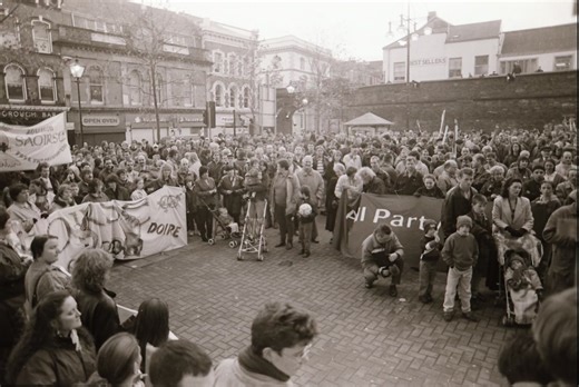 Martin McGuinness addressing a rally calling for all party peace talks in Derry, 1995. | Derry Journal