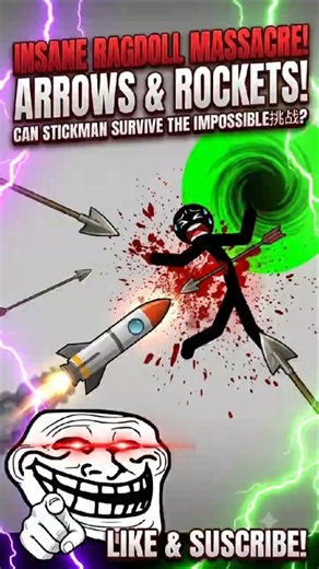 CRAZY STICKMAN ARROW SHOWER & ROCKET CRASH! 🏹🚀💥 #shorts #stickman #gaming