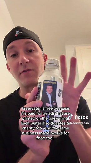 Freewater is free because it’s paid for by ads and each water also donates to charity too. This same business model works for countless different products! #freewater #free #water #fyp #startup
