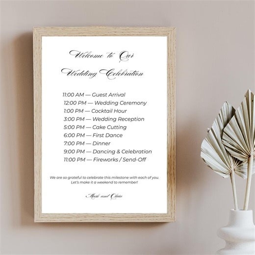 Modern Wedding Timeline Sign, Order of Events (canva Template Digital Download) - Etsy