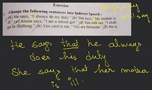 Exercise1. Change the following sentences into Indirect Speech... | Filo