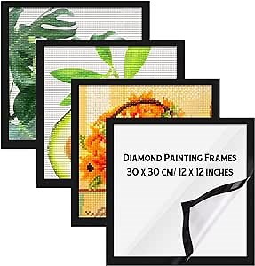 Unittype 4 Pack Diamond Painting Frames Magnetic Diamond Art Frames Self Adhesive for Painting Pictures Canvas Room Wall Window Door Decorations Accessories, Black (12 x 12 Inch/ 30 x 30 cm)