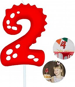 Number Birthday Candles(2 Candle Red) Dinosaur Shape Number Happy Birthday Cake Candles for Dinosaur Birthday Party Decoration Reunions Theme Party