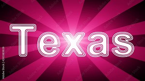 Texas icon in red abstract background with rays. Looping footage with Prores 4444 and 4K resolution.
