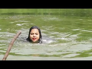 Very long hair wash in the POND ll Requested video ll Swimming Time ll Village Pond hair wash ll