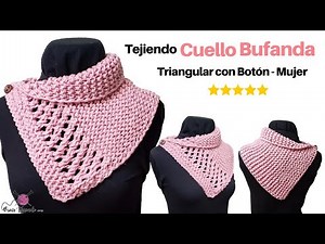 ✔ Knitted with Two Needles 🌈 Triangular Scarf Neck Warmer with Button and Double Yarn