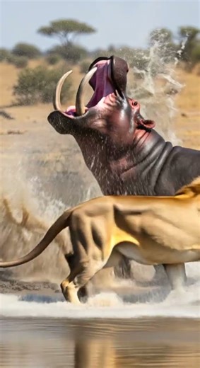 Hippo Grabs Lion’s Head and Smashes It Into the River Rocks #wildlife #nature #animal