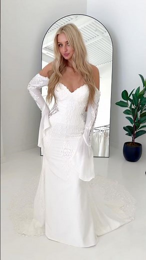 Boho Fit-and-Flare Wedding Dress with Detachable Sleeves 🤍 Asher Lane Bridal Shop
