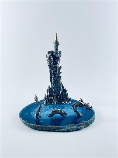 Pewter Sea Dragon and Castles Diorama on Blue Agate With Many Colorful Crystals - Etsy