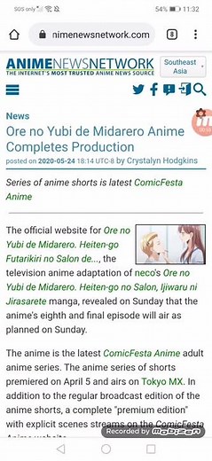 Ore no Yubi de Midarero Anime Completes Production