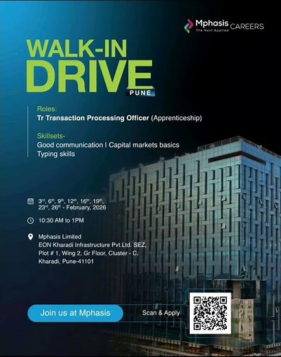 Mphasis Walkin drive in pune | Apprenticeship job WeAreHiring #WalkinDrive #Apprenticeship #PuneJobs