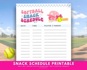 Softball Snack Schedule Printable Softball Concession Stand Snack Sign up Sheet, Game Day Snack Sign Up, Tball Snack List, Softball Team Mom - Etsy