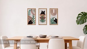 IARTTOP Black Cat Wall Art 3 Pcs Boho Mid Century Modern Wood Wall Decor Abstract Geometric Bohemian Cat Hanging Decor for Farmhouse Bedroom Living Room 7.9 x 15.8 Inch