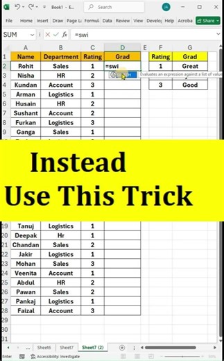 ✅How to use the SWITCH function in excel 💯😱 #excel #office #spreadsheet