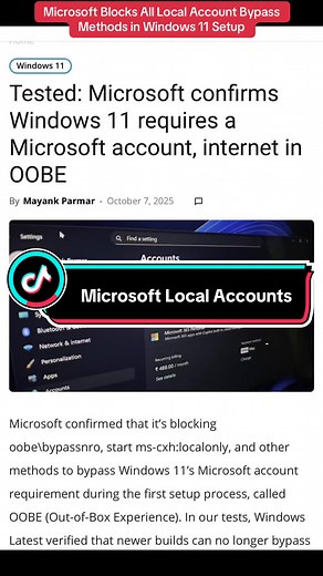 Microsoft Blocks Local Account Bypass Methods in Windows 11
