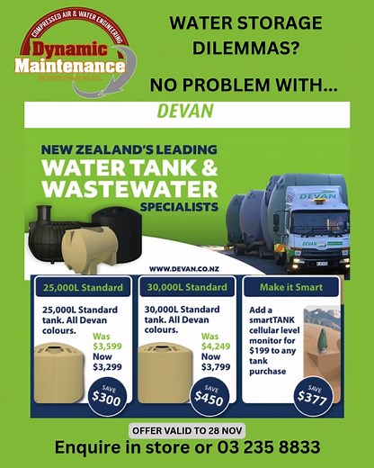 Looking at water tank options, good timing... Devan have just put out some special deals for the month of November 2025! #waterstorage #watertank #plastictank #water #devantank | Dynamic Maintenance