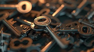 Cartoon animation A mischievous key conducting the rest of the keys as they all play their unique unlocking tune creating a quirky symphony of clicks and clacks.