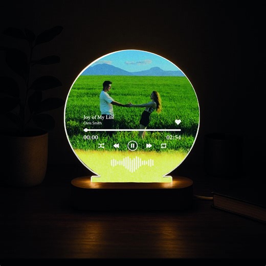 Custom Photo Music Player Night Light, Round Acrylic LED Lamp, Personalized Couple Gift, Anniversary Wedding Decor - Etsy