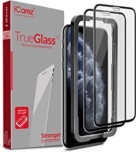 iCarez Tempered Glass Screen Protector for iPhone 11 Pro Max 2019 / iPhone Xs Max 6.5-Inches 2018, 2-Pack Full Coverage