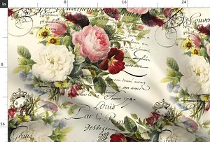 Vintage Roses Fabric - Rosey Document by Peagreengirl - Shabby Chic Victorian Romantic French Rose Garden Fabric by the Yard by Spoonflower - Etsy