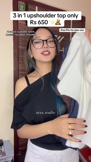 Top available only at Rs 650 . 4 different colours available. Dm us to order. #fyp #viral #nexa_studio #upshouldertop #trending