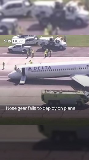 119K views · 252 reactions | Passengers aboard a Delta flight had to disembark using a jet slide after the plane’s front landing gear failed to deploy as it landed at Charlotte Douglas International Airport. Link in bio for more  #plane #deltaflight #gear | Sky News | Facebook