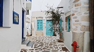 picturesque street of parikia village in paros