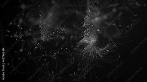 Abstract Particle Background Animation. Futuristic Optical Fibers. Electrical Signals Flowing Inside Of Complex Network