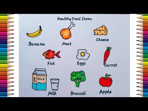 Healthy Food Items Drawing easy steps | How to Draw Healthy Food Chart for school Project