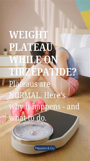 Weight plateau while on tirzepatide? Here’s why it happens — and what to do. First, plateaus are NORMAL. Even when taking tirzepatide, weight loss is not linear. As you lose weight, your body adapts: • Your metabolism slows slightly • You require fewer calories • Your previous calorie deficit may no longer be enough Other common reasons: • Eating too little (can slow metabolism and reduce muscle mass) • Low protein intake • Lack of strength training • Poor sleep and high stress • Hormonal factor