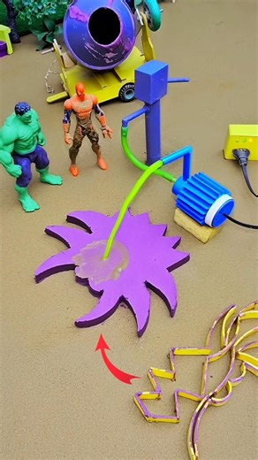 Mini waterpump construction with purple concrete six arrows shape diy tractor short cow farm😱#shorts