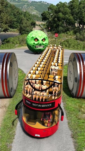 Long City Buses & Trucks vs Hydraulic Crush - BeamNG.drive #shorts #beamngdrive #beamng