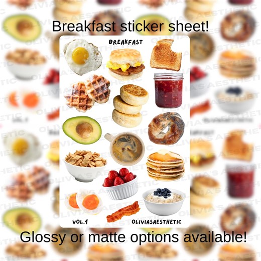 Breakfast Food Sticker Sheet- Junk Journaling Supplies, Scrapbooking Stickers, Food Lover, Cooking Gifts, Recipe Cards - Etsy