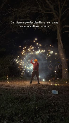 The Odd Prop Shop on Instagram: "I made these gerbs recently and they are excellent for spinning. The titanium flakes I used make those really big fat white sparks. Now our titanium powder blend for use on fire props includes those same flakes. Anyway fun stuff! #fireprops #fireperformer #pyrotechnics #poi #fireworks"