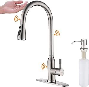 Touch Kitchen Faucet,KEER Smart Kitchen Sink Faucet with Pull Down Sprayer, Touch on Activated Kitchen Bar Sink Faucet Brushed Nickel, Stainless Steel (Brushed Nickel)