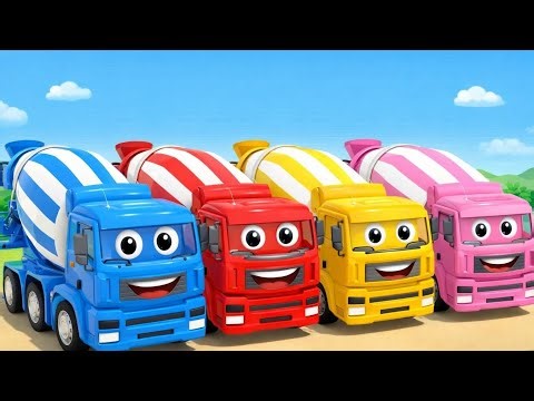 Color Cement Mixer Trucks for Kids | Learn Colors with Trucks