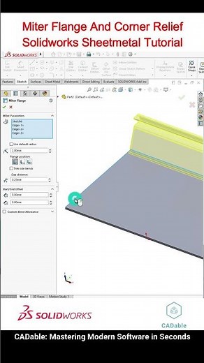 Miter Flange And Corner Relief | Solidworks Sheetmetal Tutorial #Solidworksmiterflange #CADable