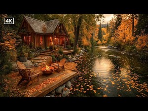Peaceful Autumn Riverside Cabin | Cozy Fire Sounds & Relaxing Birds Singing
