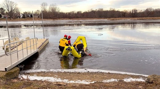 Volunteer firefighters in Wisconsin rescue deer stranded on a lake
